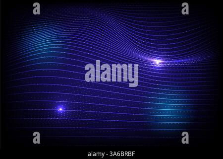 Abstract Waving Particle Technology Background Design from line and dot shape. big data and hi-tech concept Stock Vector
