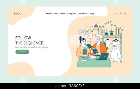 Collaborating on a creative project, this illustration shows a young man and woman working together in a stylish workspace. Their focus reflects a blend of innovation and teamwork in a modern design setting. Vector illustration. Stock Vector