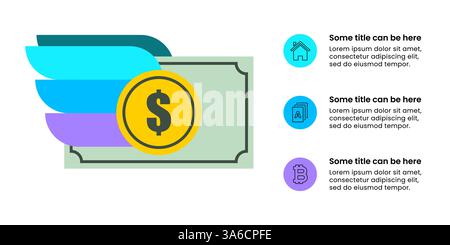 Infographic template with icons and 3 options or steps. Money. Can be used for workflow layout, diagram, banner, webdesign. Vector illustration Stock Vector