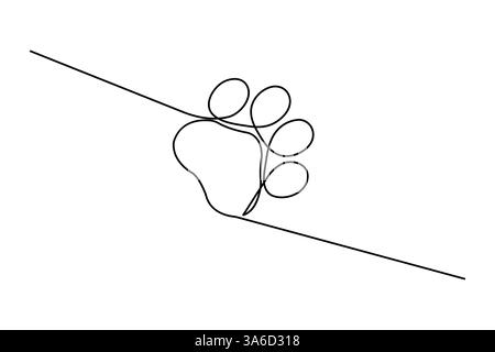 Dog paw foot print continuous one line drawing art vector design Stock Vector