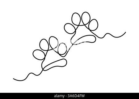 Dog paw foot print continuous one line drawing art vector design Stock Vector