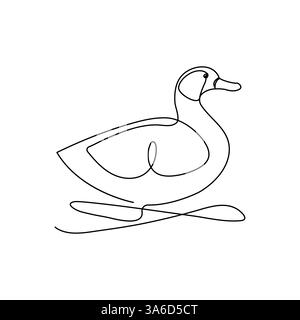 Duck continuous one line drawing of Animal Pets love concept abstract outline vector design Stock Vector