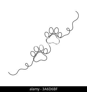 Dog paw foot print continuous one line drawing art vector design Stock Vector