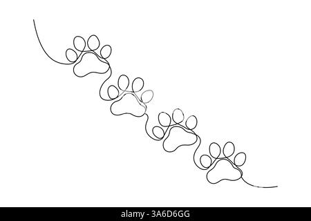 Dog paw foot print continuous one line drawing art vector design Stock Vector