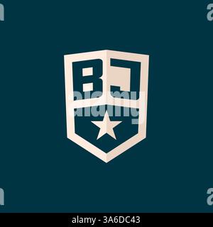 Initial BJ logo star shield symbol with simple design vector graphic Stock Vector