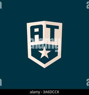 Initial AT logo star shield symbol with simple design vector graphic Stock Vector