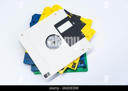 Floppy disk stack. Computer data storage diskettes Stock Photo