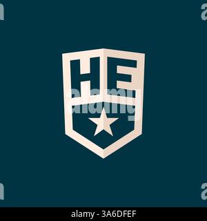 Initial HE logo star shield symbol with simple design vector graphic Stock Vector