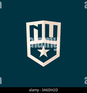 Initial NU logo star shield symbol with simple design vector graphic Stock Vector