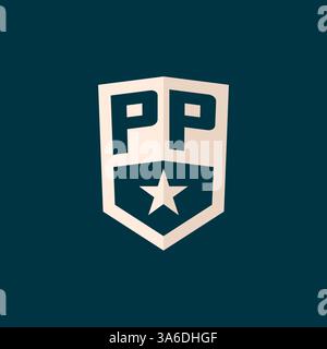Initial PP logo star shield symbol with simple design vector graphic Stock Vector