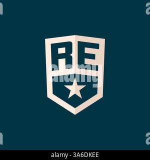 Initial RE logo star shield symbol with simple design vector graphic Stock Vector