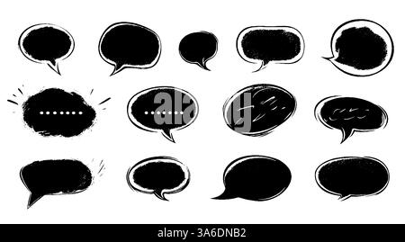 Hand-drawn speech bubble set. Grunge vector illustration with chalk, charcoal, and watercolor textures. Comic-style dialogue and chat icons with Stock Vector