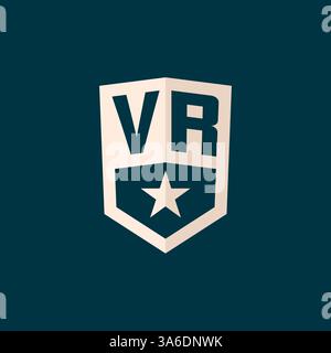 Initial VR logo star shield symbol with simple design vector graphic Stock Vector