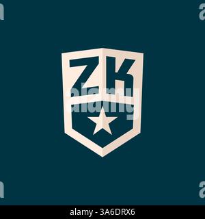 Initial ZK logo star shield symbol with simple design vector graphic Stock Vector