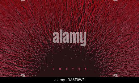 Small particles strive out of center. Array with dynamic particles. Abstract grid design. Vector illustration in technology style. Can be used for sci Stock Vector