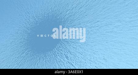 Small particles strive out of center. Array with dynamic particles. Abstract grid design. Vector illustration in technology style. Can be used for sci Stock Vector