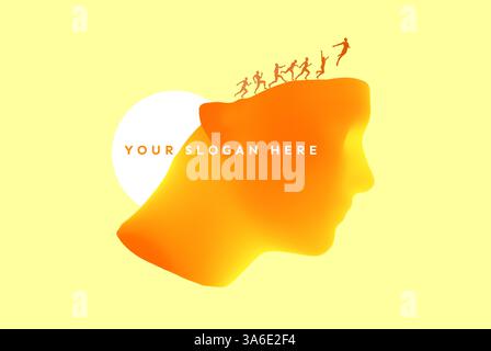 Personal development concept. Thoughts about leadership, freedom or happiness. Vector illustration with people silhouette. Stock Vector
