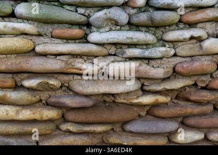 Beautiful Rustic Stacked Stone Wall Texture Background in Natural Colors for Design Projects Stock Photo