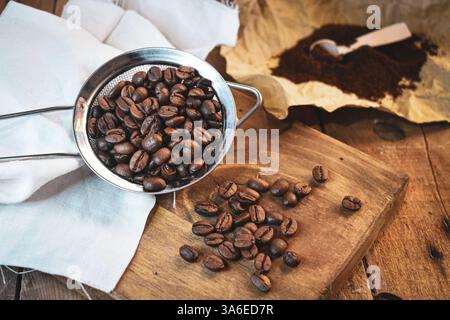 coffee Beans on wooden  Backgrounds Stock Photo