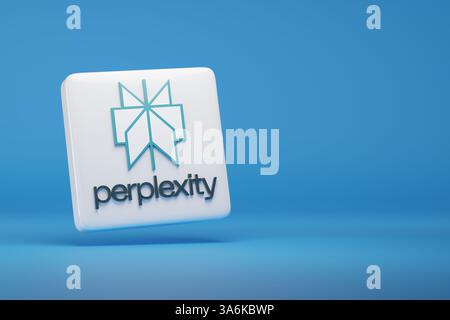 Buenos Aires, Argentina -March 18th, 2025: Three-dimensional logo of Perplexity with copy space. 3d illustration. Stock Photo