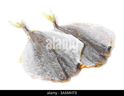 Dried cod fish fillets isolated on white Stock Photo