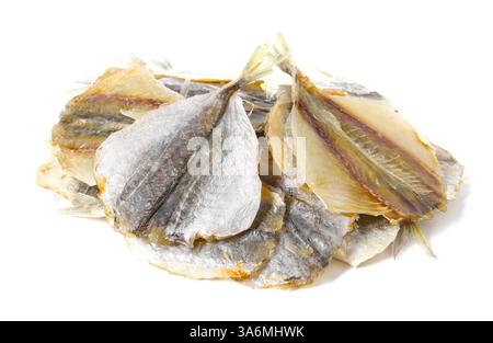 Dried cod fish fillets isolated on white Stock Photo