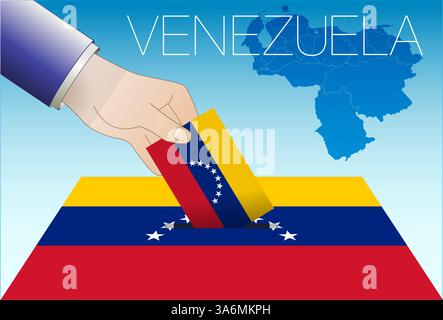 Venezuela elections, south america, ballot box with national flag and map, vector illustration Stock Vector