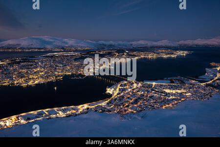 View of Tromso from above, during winter Stock Photo