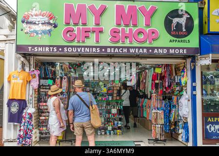 Philipsburg Sint St. Saint Maarten,Front Street,My My Gift Shop,souvenir store,beachwear apparel,tourist shopping,gift items,t-shirts accessories,Cari Stock Photo
