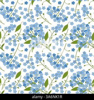 Myosotis Flowers seamless pattern. Vector illustration in hand-drawn style Stock Vector