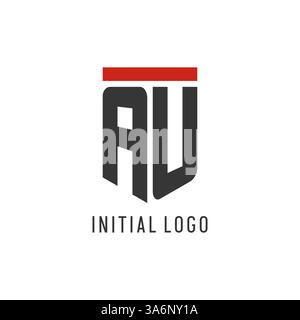 AU initial esport logo with simple shield design style vector graphic Stock Vector