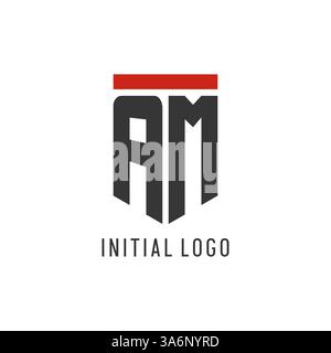 AM initial esport logo with simple shield design style vector graphic Stock Vector