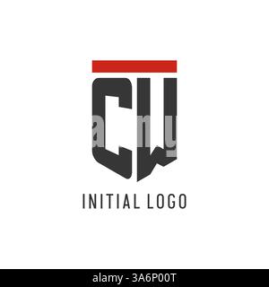 CW initial esport logo with simple shield design style vector graphic Stock Vector
