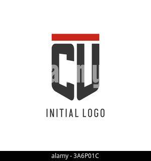 CU initial esport logo with simple shield design style vector graphic Stock Vector