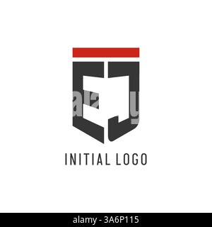 EJ initial esport logo with simple shield design style vector graphic Stock Vector