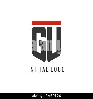 GU initial esport logo with simple shield design style vector graphic Stock Vector