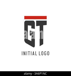 GT initial esport logo with simple shield design style vector graphic Stock Vector