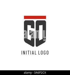 GO initial esport logo with simple shield design style vector graphic Stock Vector