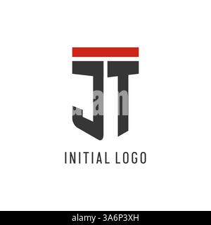 JT initial esport logo with simple shield design style vector graphic Stock Vector