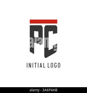 PC initial esport logo with simple shield design style vector graphic Stock Vector