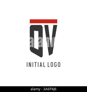 OV initial esport logo with simple shield design style vector graphic Stock Vector