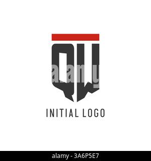QW initial esport logo with simple shield design style vector graphic Stock Vector