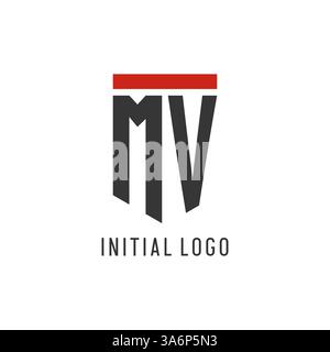 MV initial esport logo with simple shield design style vector graphic Stock Vector