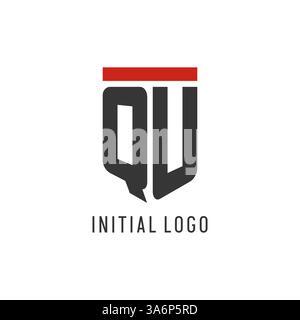 QU initial esport logo with simple shield design style vector graphic Stock Vector