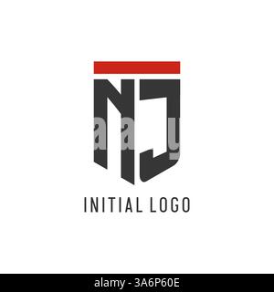 NJ initial esport logo with simple shield design style vector graphic Stock Vector