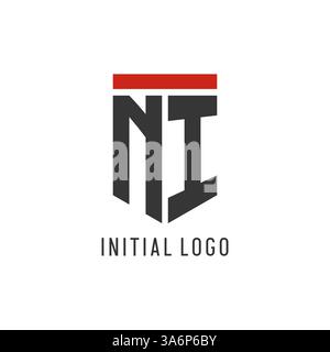 NI initial esport logo with simple shield design style vector graphic Stock Vector