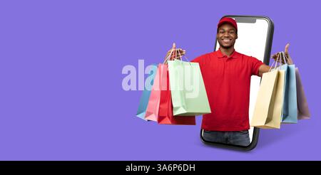 Delivery man with multiple bags in hand Stock Photo