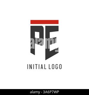 PE initial esport logo with simple shield design style vector graphic Stock Vector