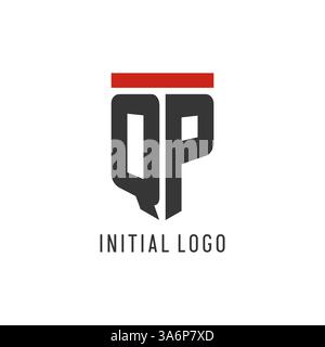 QP initial esport logo with simple shield design style vector graphic Stock Vector