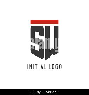 SW initial esport logo with simple shield design style vector graphic Stock Vector
